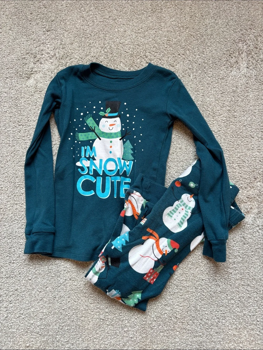 The Children's Place Teal Snowman 'I'm Snow Cute' Pajama Set